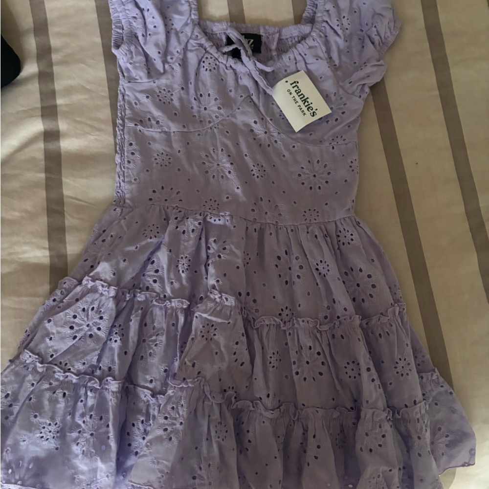 Flowers by Zoe Purple Flutter Sleeve Tiered Sundress